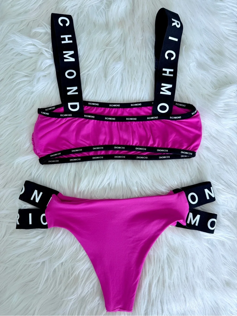John Richmond Two-Piece Swim Bikini with Black Logo Straps